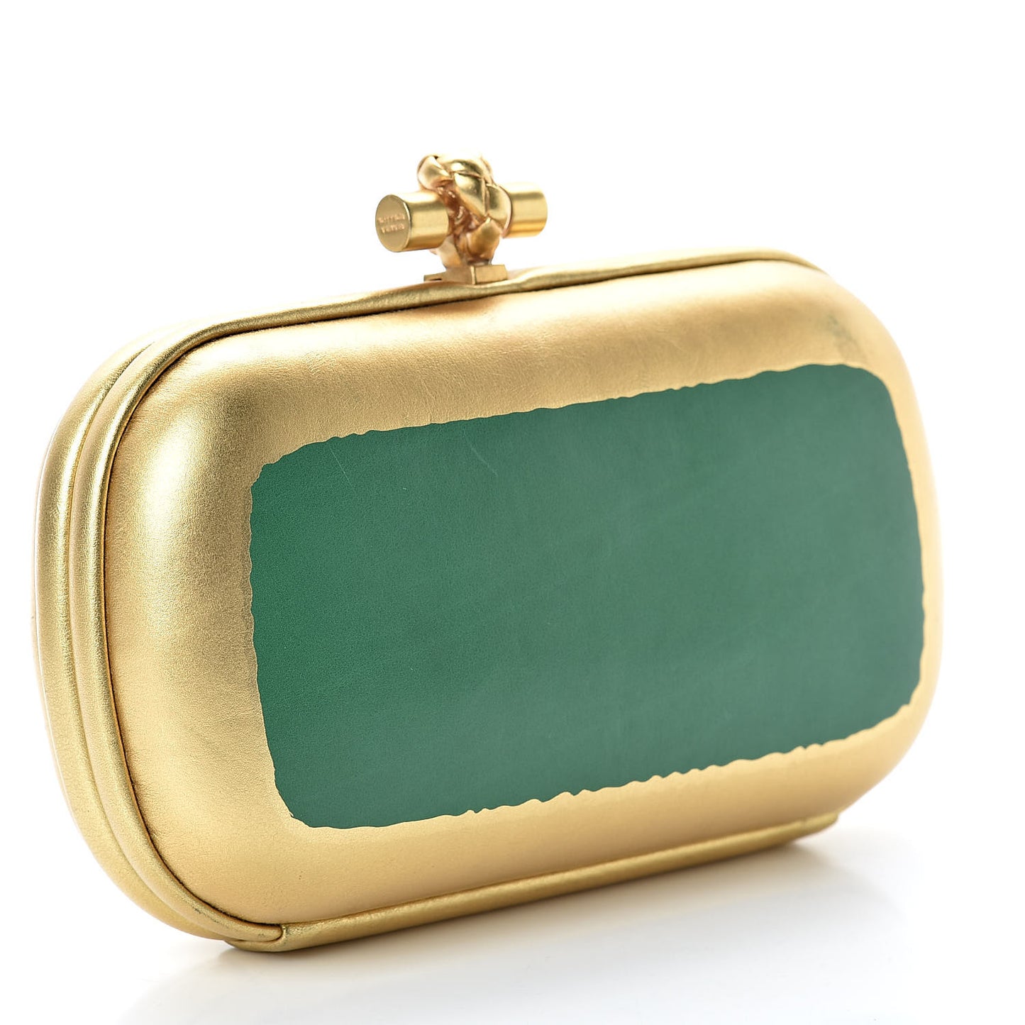 Gilded Waxed Leather Knot Clutch Gold Green