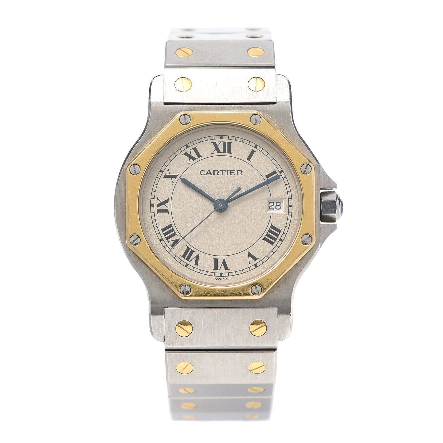 Stainless Steel 18K Yellow Gold 29mm Santos Octagon Quartz Watch