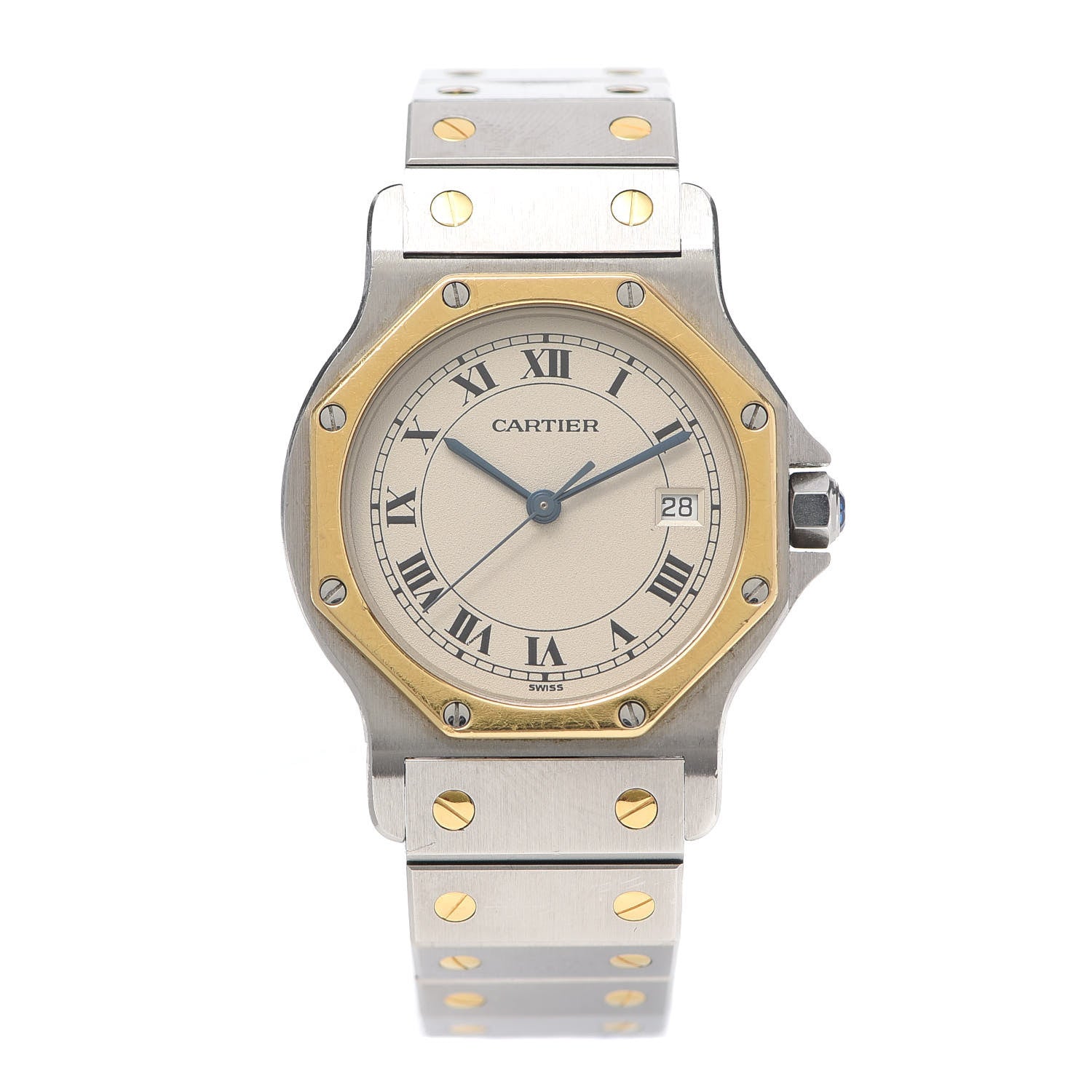 Cartier Stainless Steel 18K Yellow Gold 29mm Santos Octagon Quartz Watch 1 of 5