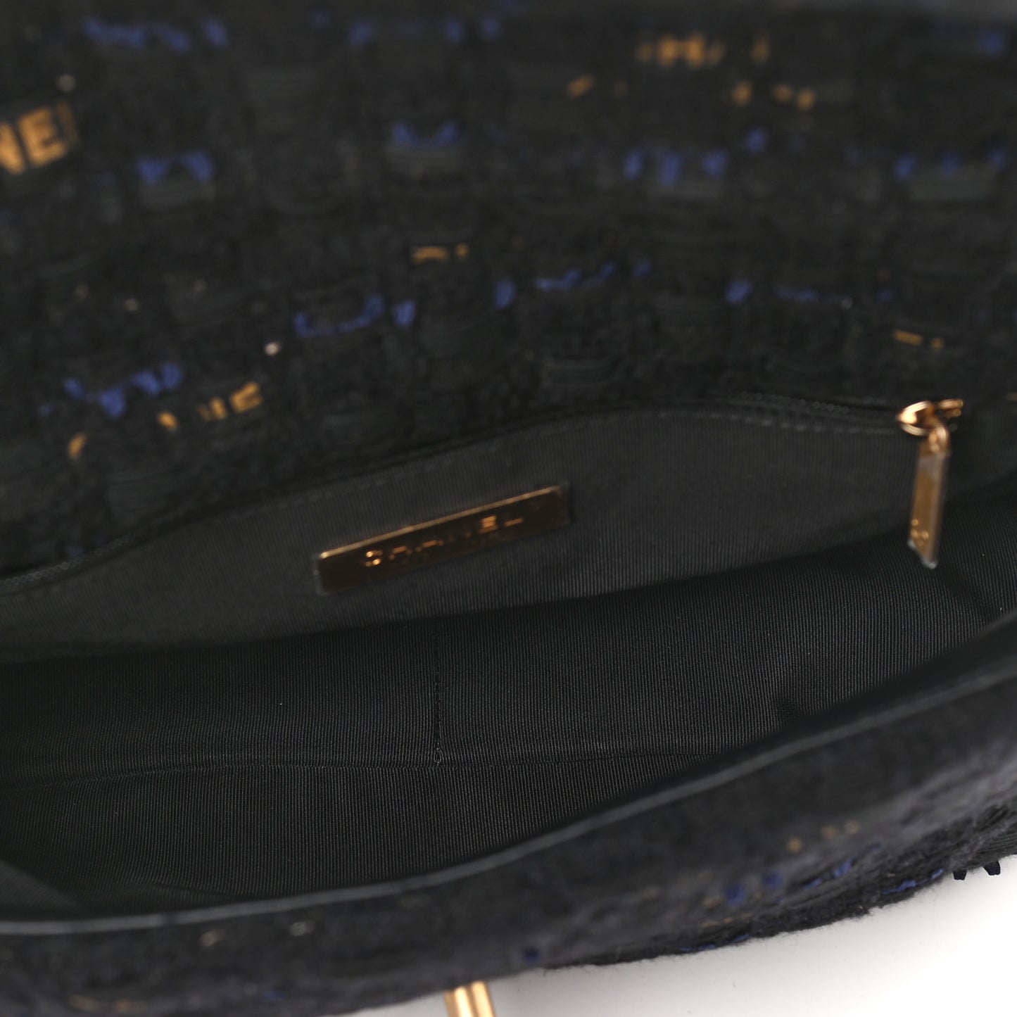 Tweed Quilted Medium Chanel 19 Flap Black Navy Gold
