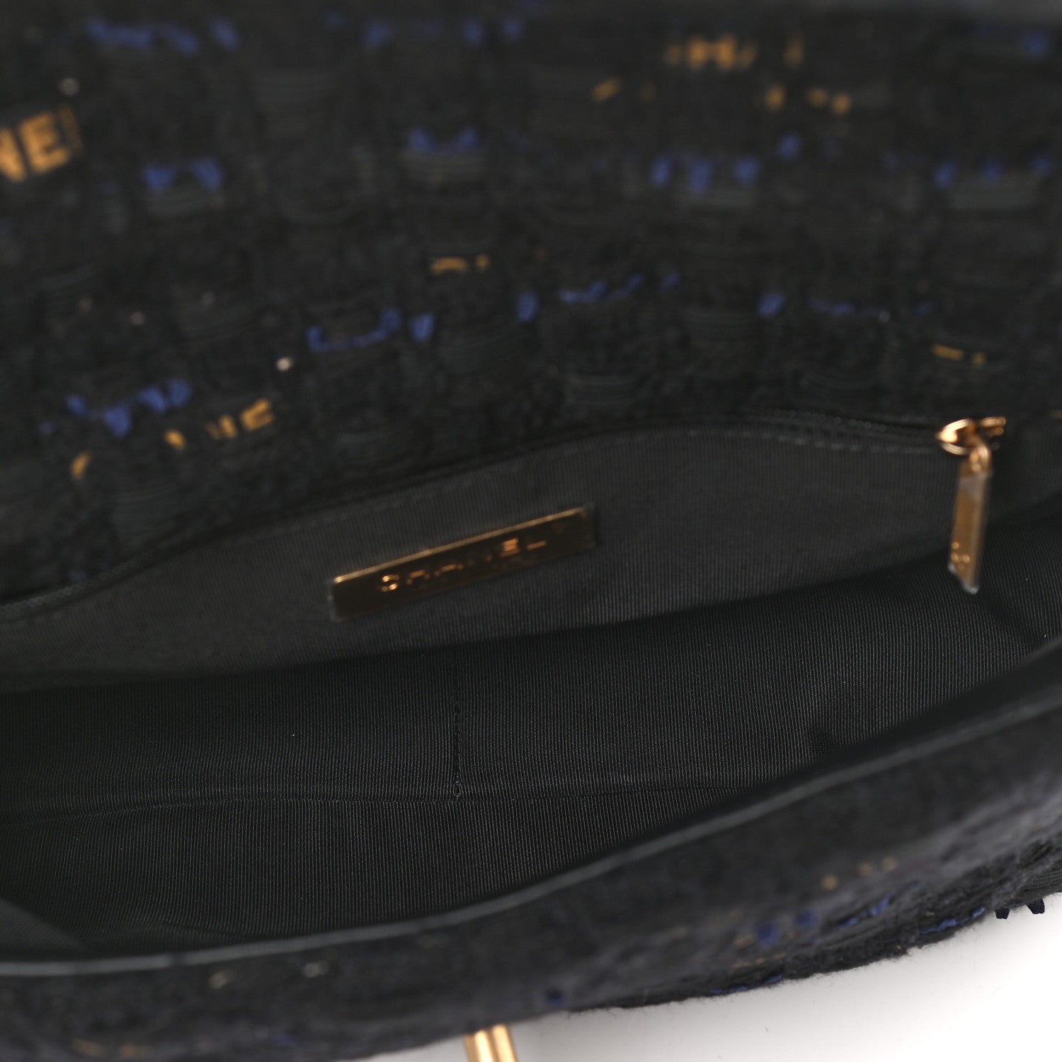 Chanel Tweed Quilted Medium Chanel 19 Flap Black Navy Gold 5 of 9