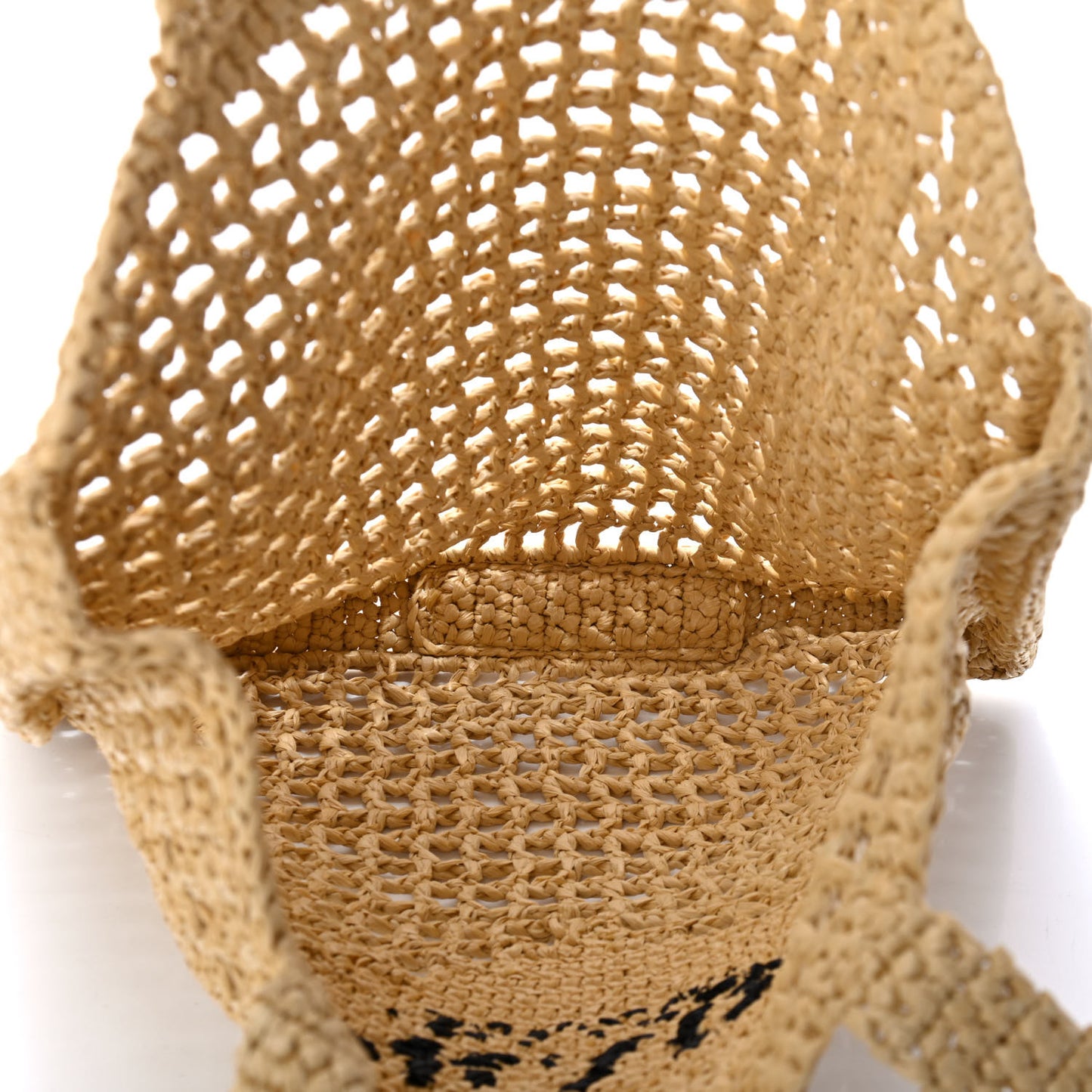 Yarn Raffia Effect Crochet Logo Embroidered Tote Bag Naturale