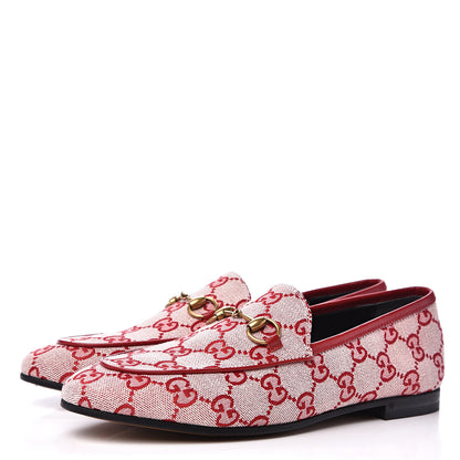 Gucci Canvas GG Monogram Horsebit Womens Jordaan Loafers 37 Gardenia Hibiscus Red 3 of 9