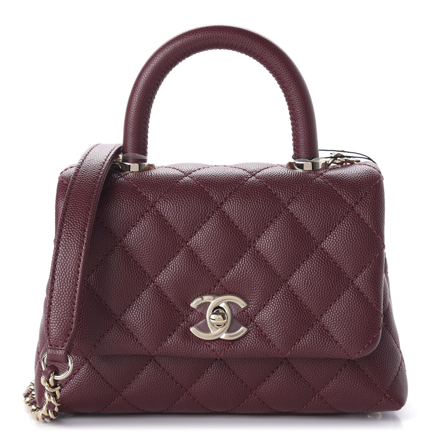 Caviar Quilted Extra Mini Coco Handle Flap Burgundy