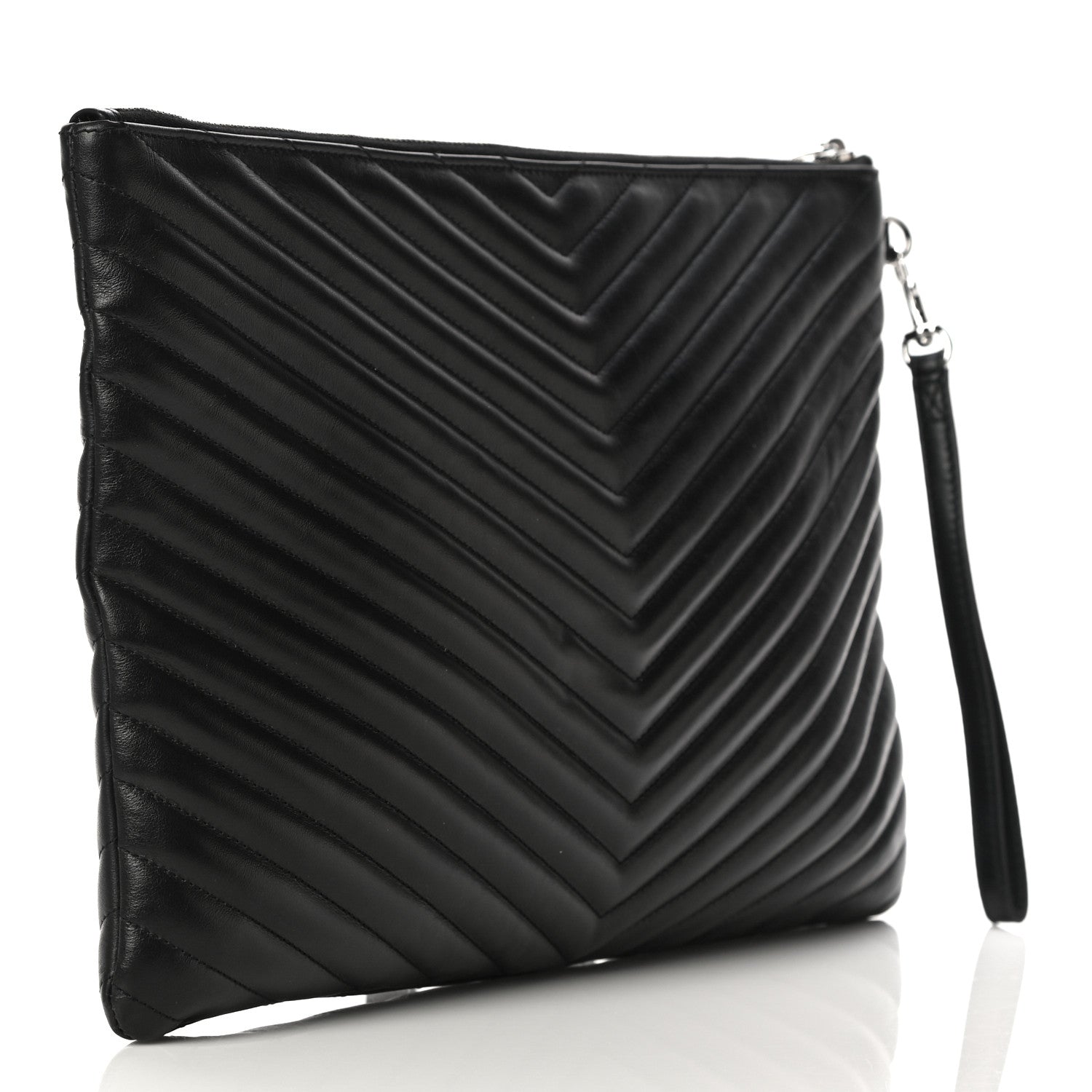 Saint Laurent Calfskin Matelasse Chevron Monogram Document Holder Black 3 of 11