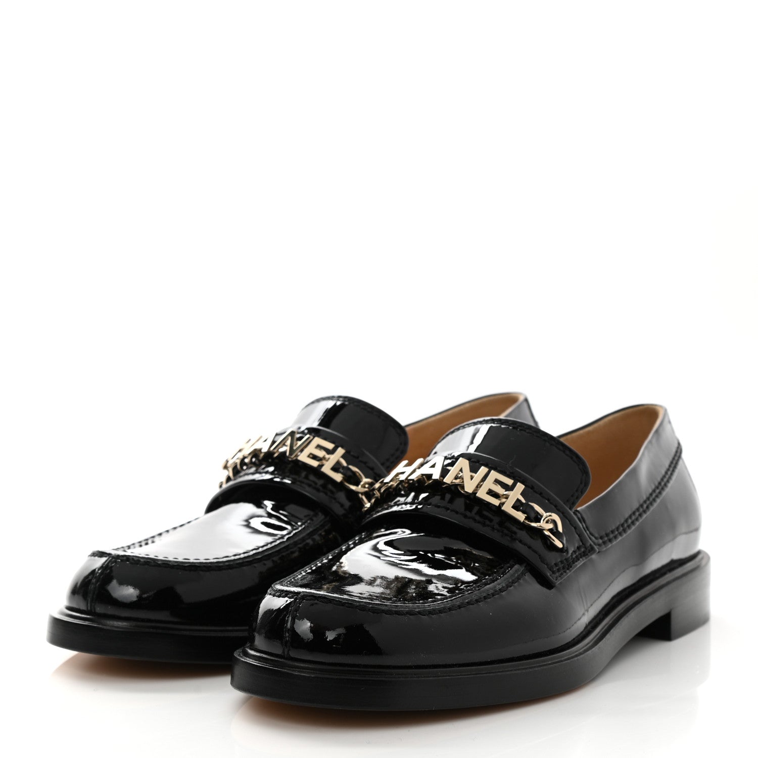 Chanel Shiny Calfskin Logo Loafers 36.5 Black 3 of 9