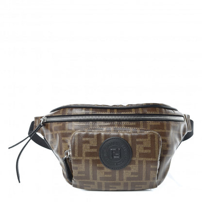 Fendi Glazed Fabric Vitello Century FF 1974 Stamp Patch Pocket Belt Bag Mogano Panna Black 1 of 10