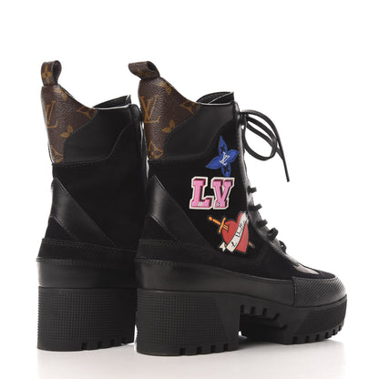 Louis Vuitton Suede Calfskin Monogram LV Black Heart Laureate Platform Desert Boots 38.5 Black 4 of 8