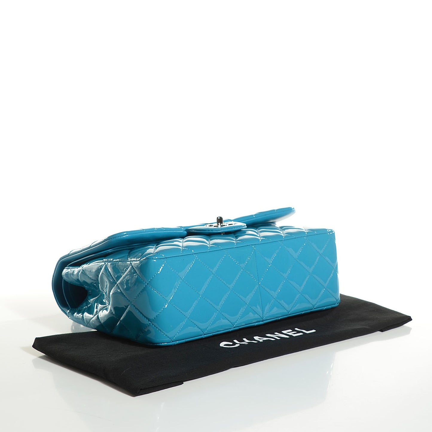 Patent Calfskin Quilted Jumbo Double Flap Turquoise