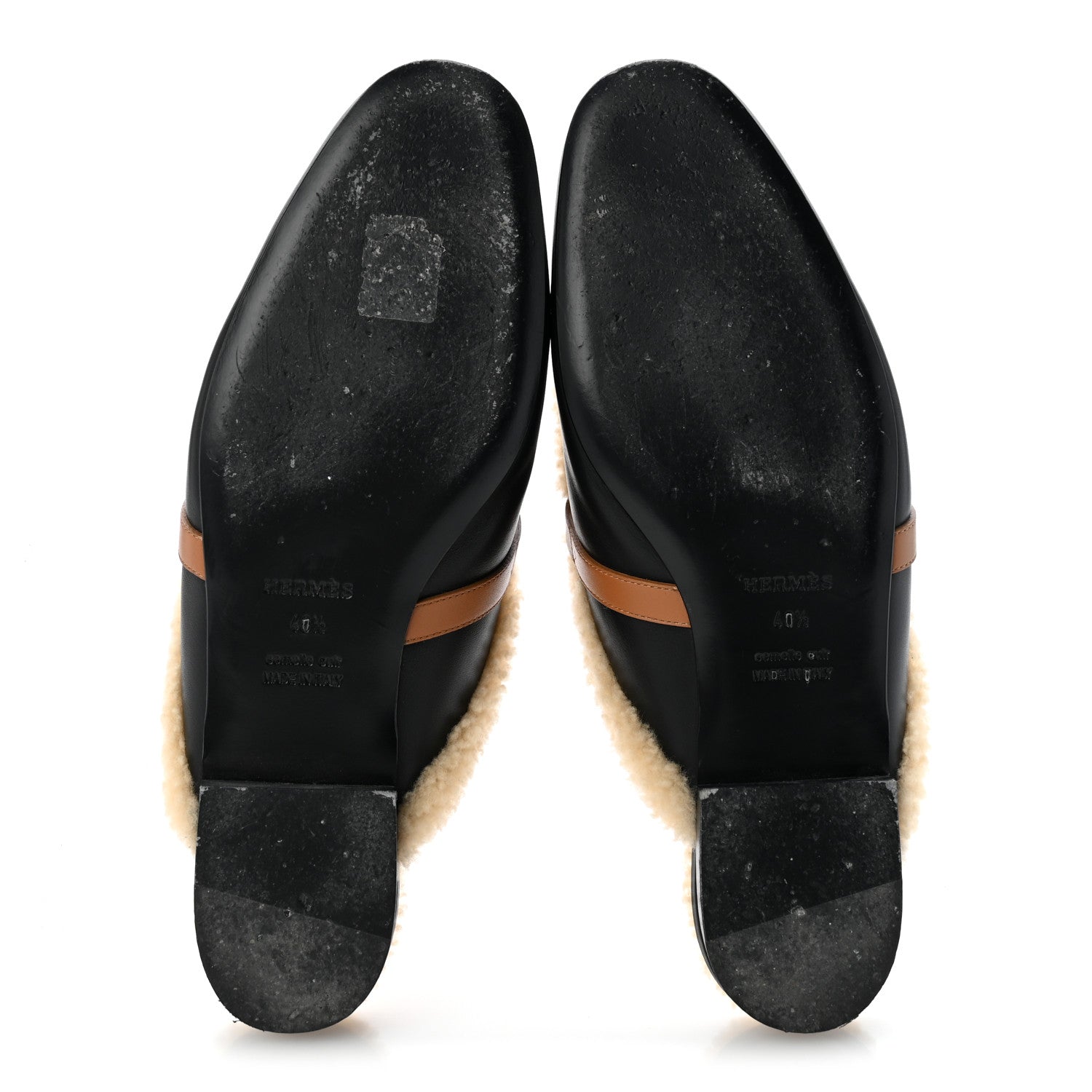 Hermes Shearling Calfskin Womens Oz Mules 40.5 Naturel Black 6 of 11
