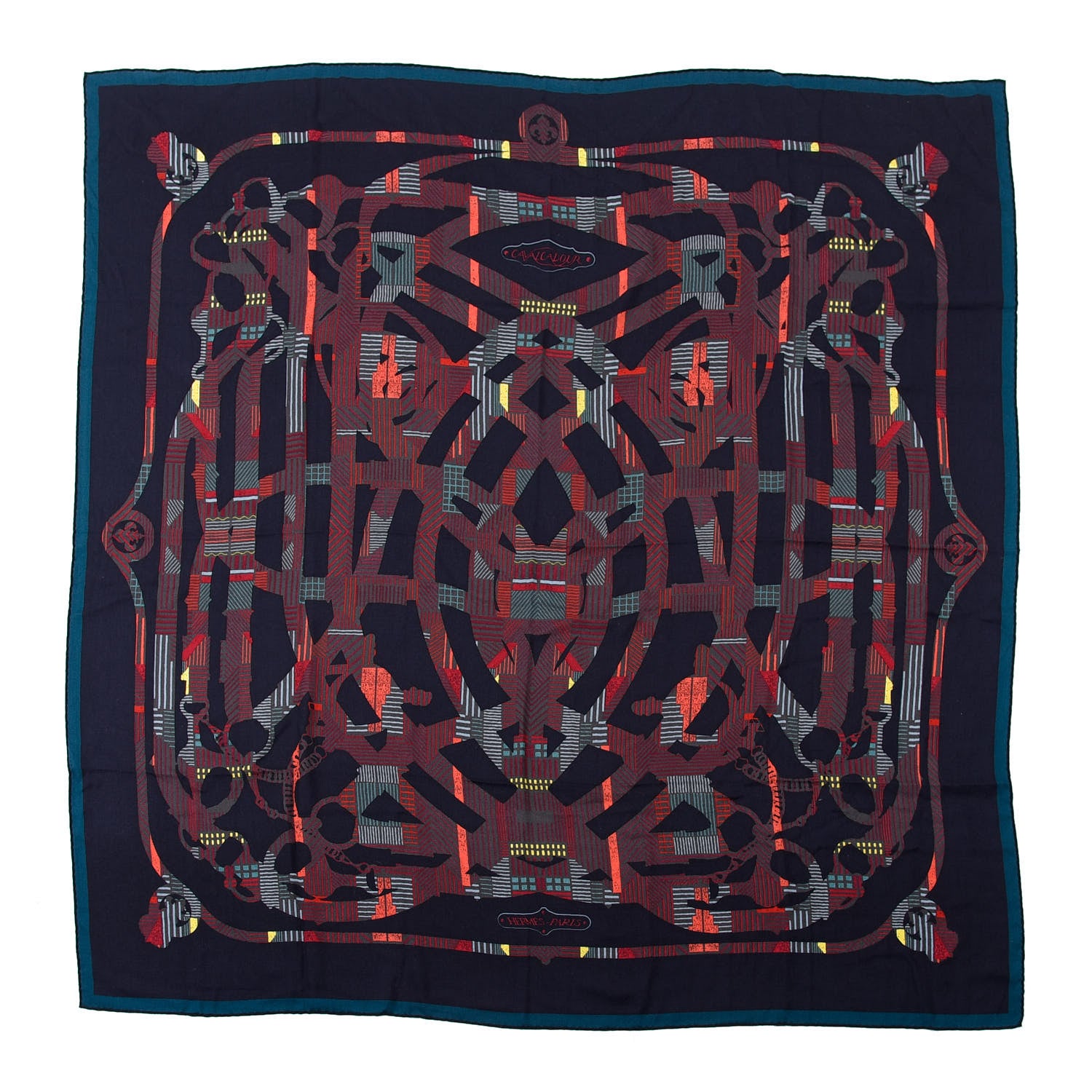 Hermes Cashmere Silk Cavalcadour Shawl 140 Caban Bordeaux Vert 1 of 6