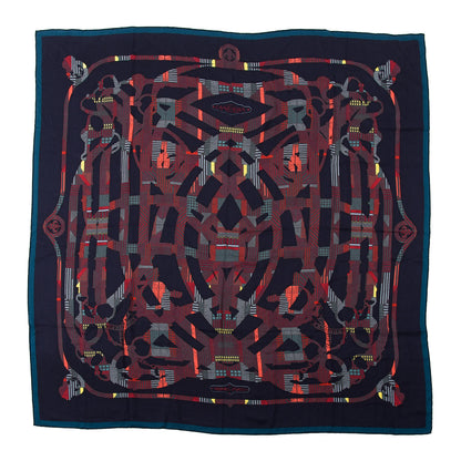 Hermes Cashmere Silk Cavalcadour Shawl 140 Caban Bordeaux Vert 1 of 6
