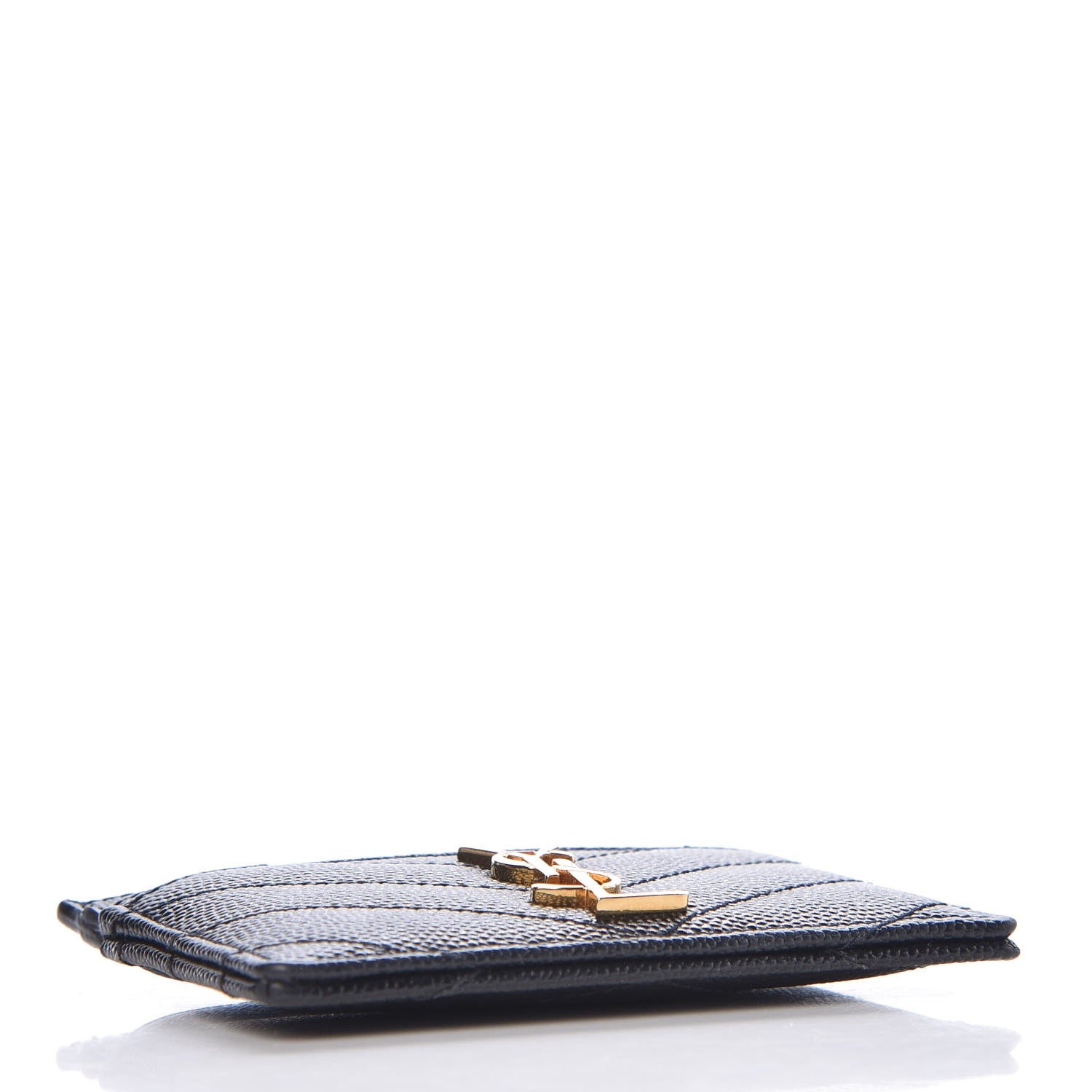 Saint Laurent Grain De Poudre Matelasse Chevron Monogram Credit Card Case Black 4 of 7