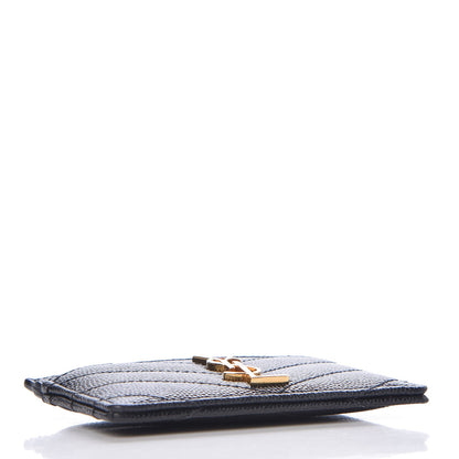 Saint Laurent Grain De Poudre Matelasse Chevron Monogram Credit Card Case Black 4 of 7