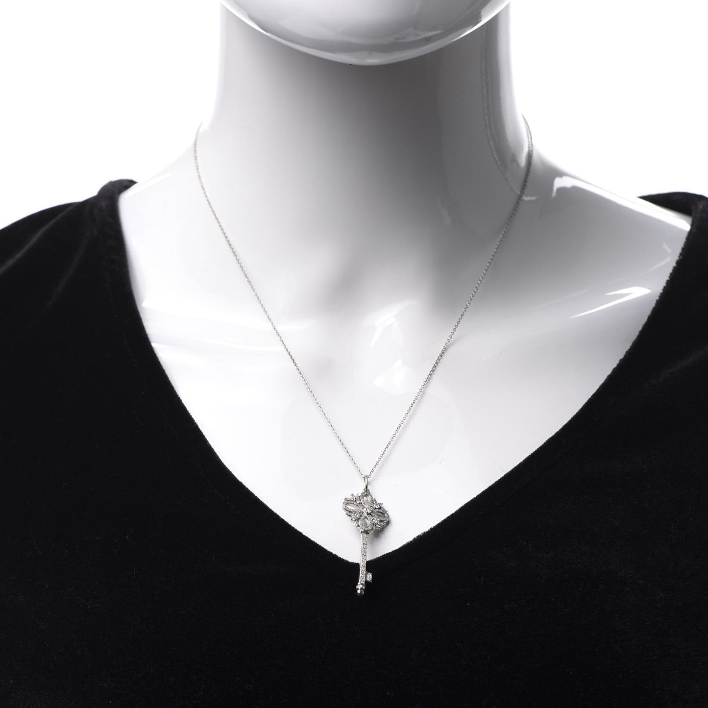 Platinum Diamond Victoria Key Pendant Necklace