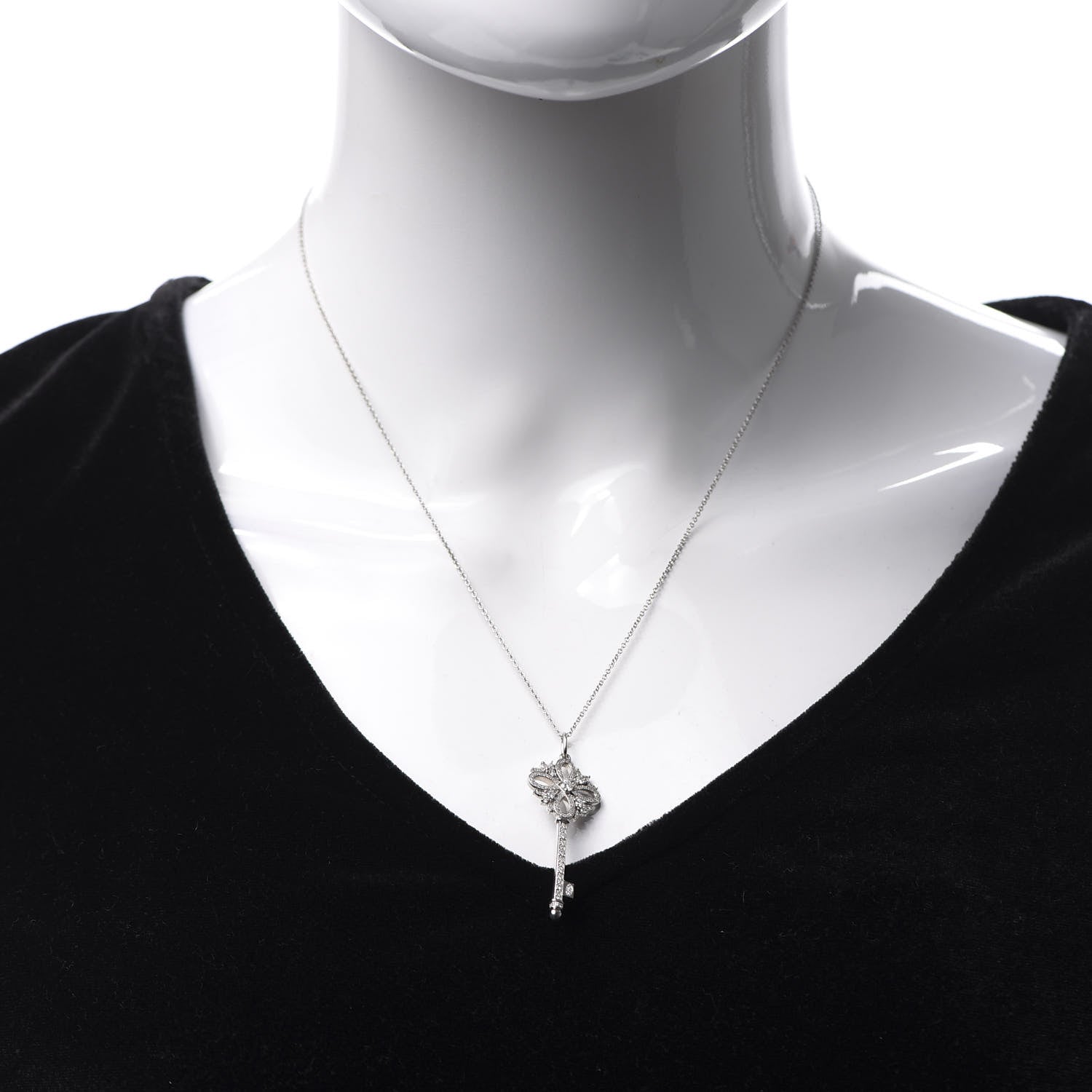 Tiffany Platinum Diamond Victoria Key Pendant Necklace 2 of 7