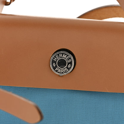 Hermes Military Toile Vache Hunter Herbag Zip Retourne 31 PM Bleu Azteque Menthe Natural 12 of 13