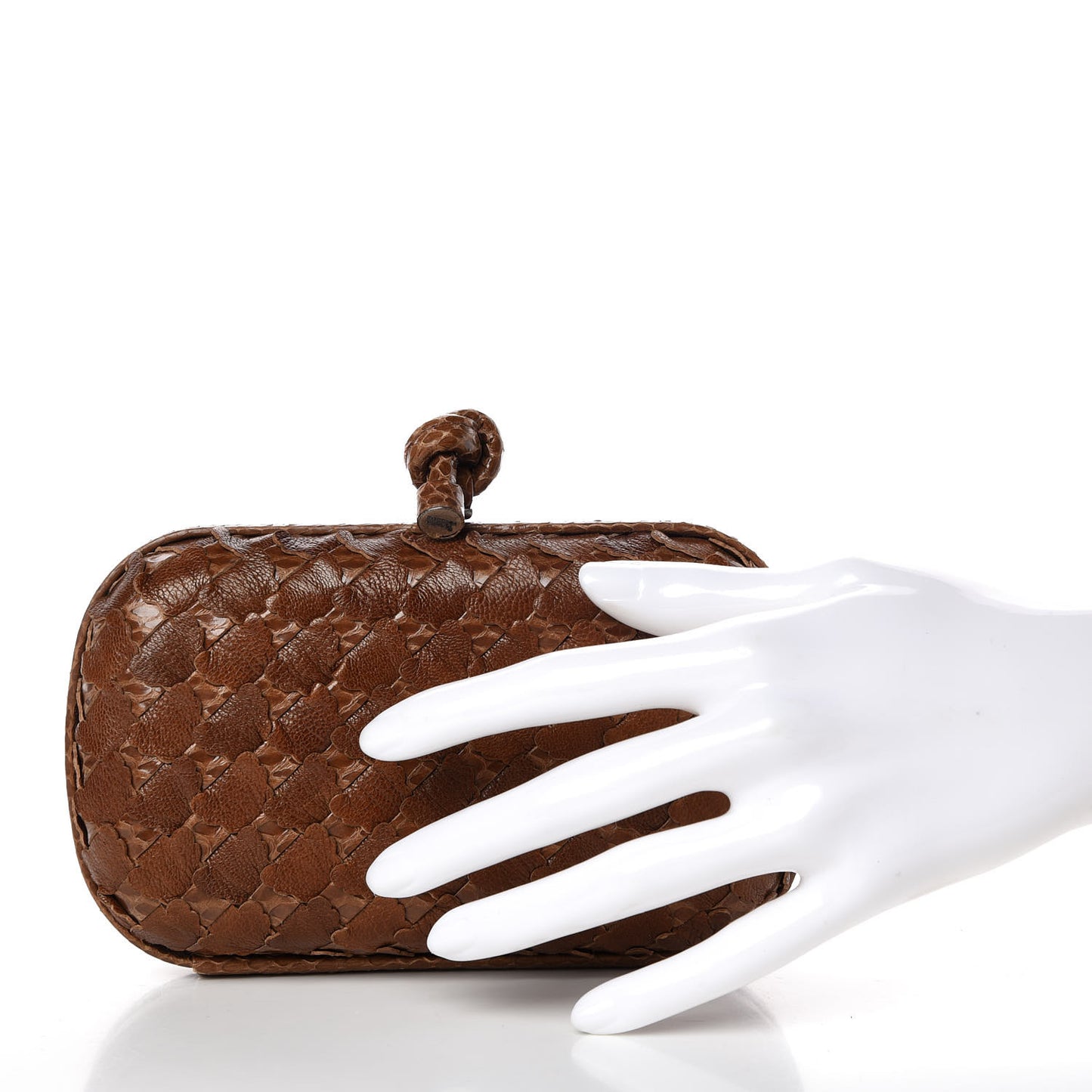 Ayers Grained Calfskin Intrecciato Knot Clutch Brown