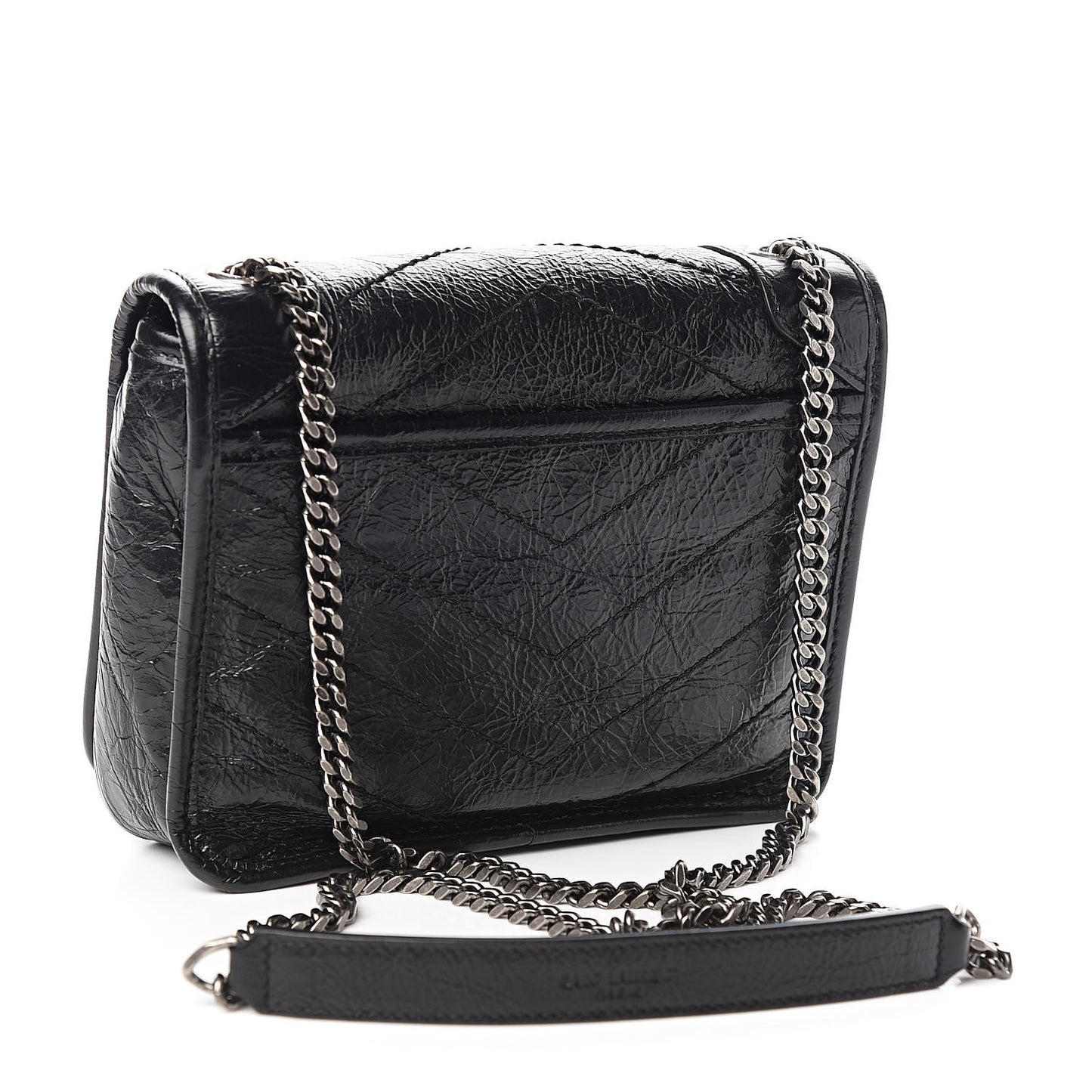 Crinkled Calfskin Matelasse Monogram Niki Chain Wallet Black