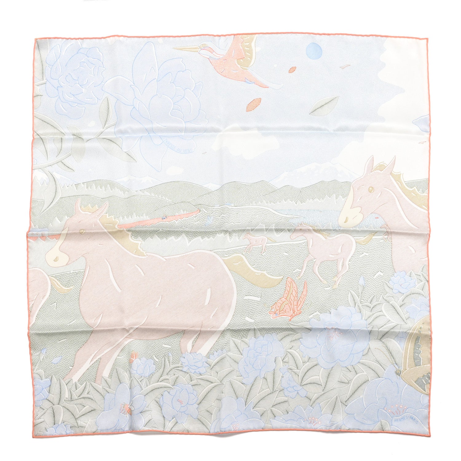 Hermes Silk Ivresse Au Vent Scarf 70 Bleu Pale Vert Amande 1 of 5