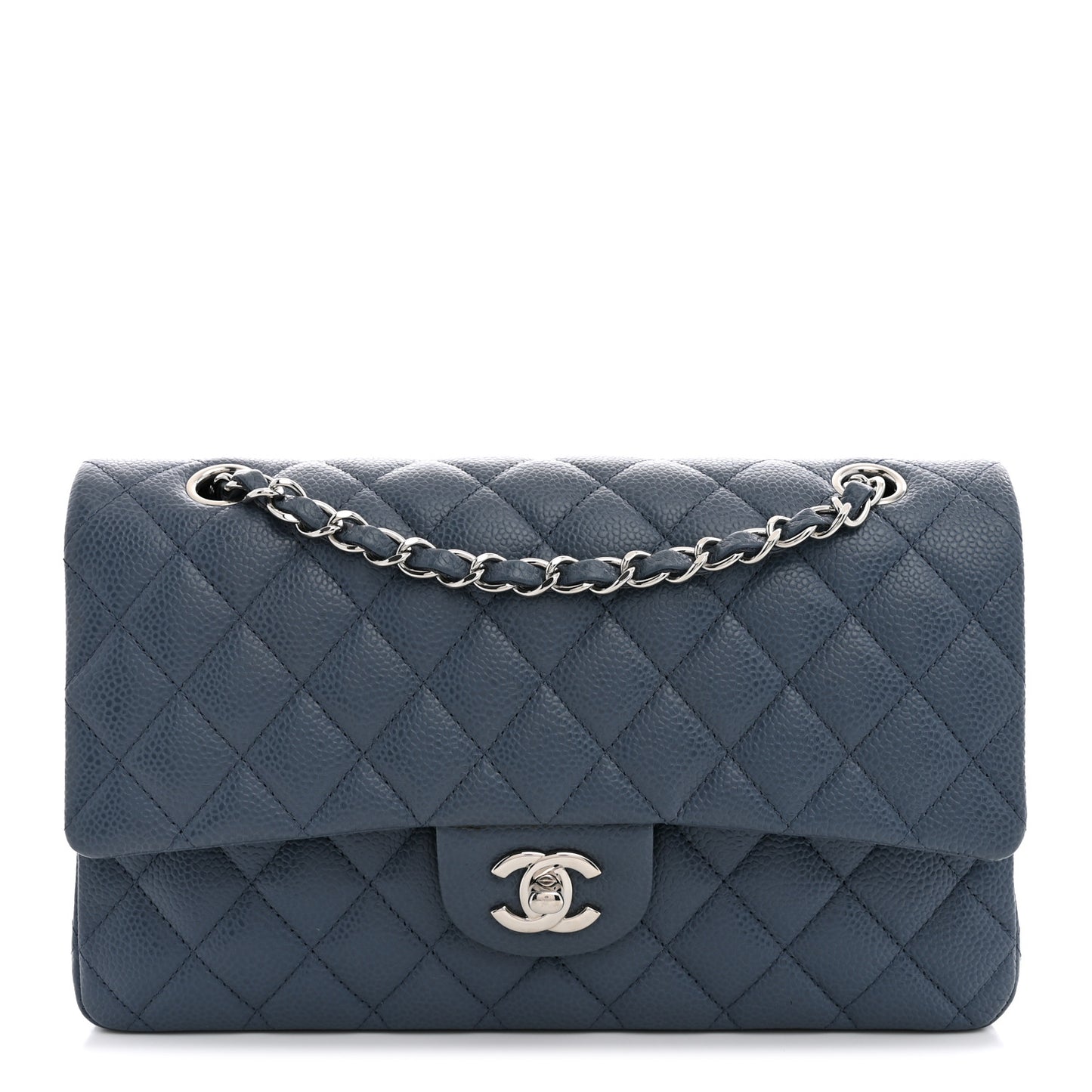 Caviar Quilted Medium Double Flap Blue