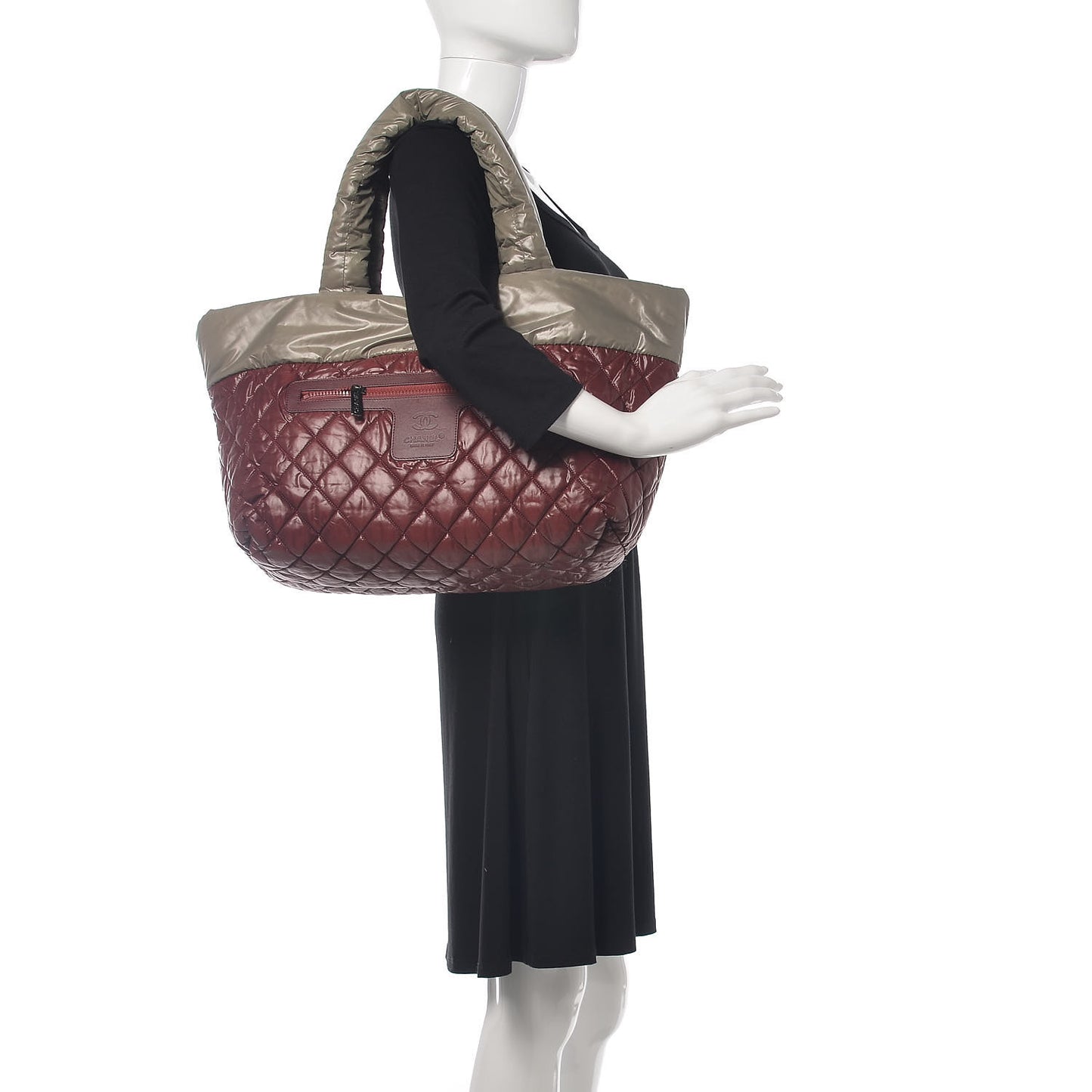 Nylon Quilted Medium Coco Cocoon Reversible Tote Grey