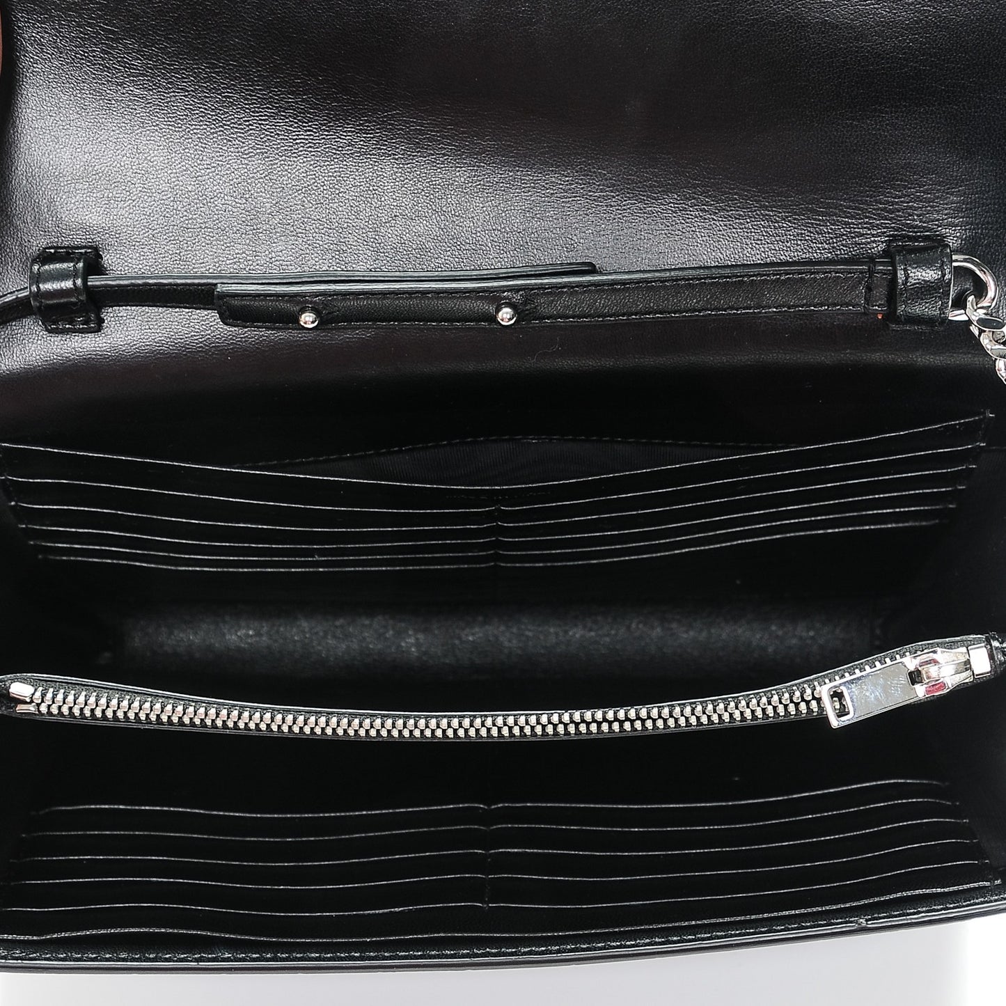 Calfskin Crocodile Embossed Monogram Chain Wallet Nero Black