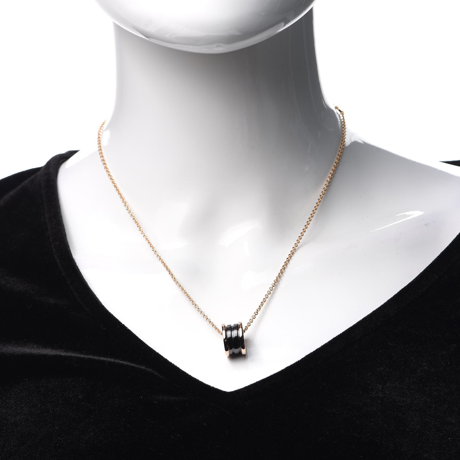 Bulgari 18K Rose Gold Black Ceramic B.Zero1 Pendant Necklace 2 of 5