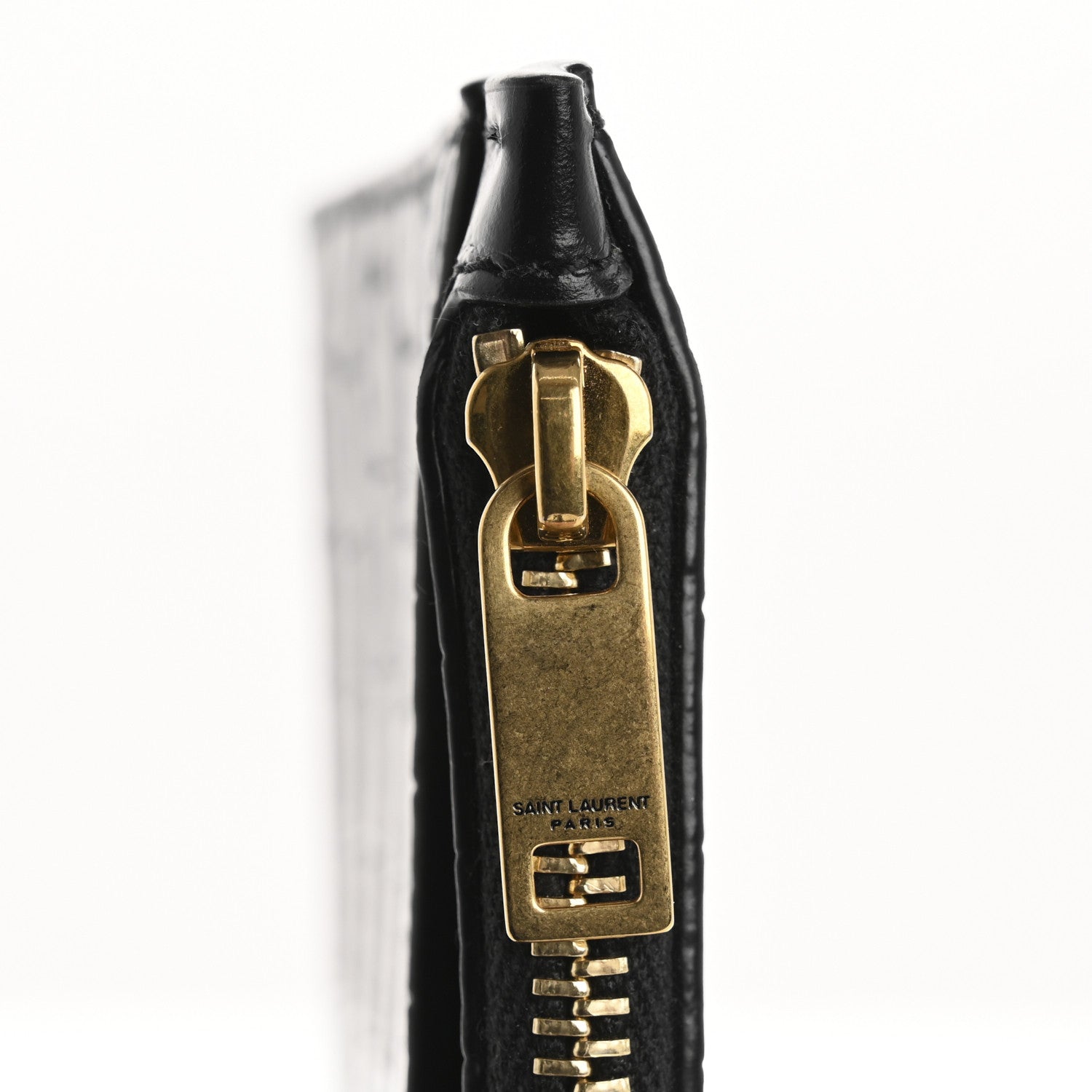 Saint Laurent Calfskin Crocodile Embossed Monogram Bill Pouch Black 11 of 11