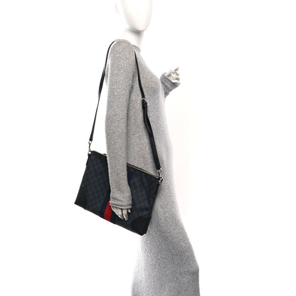 Gucci Soft GG Supreme Monogram Appia Calfskin Web East West Messenger Bag Black Grey 2 of 11