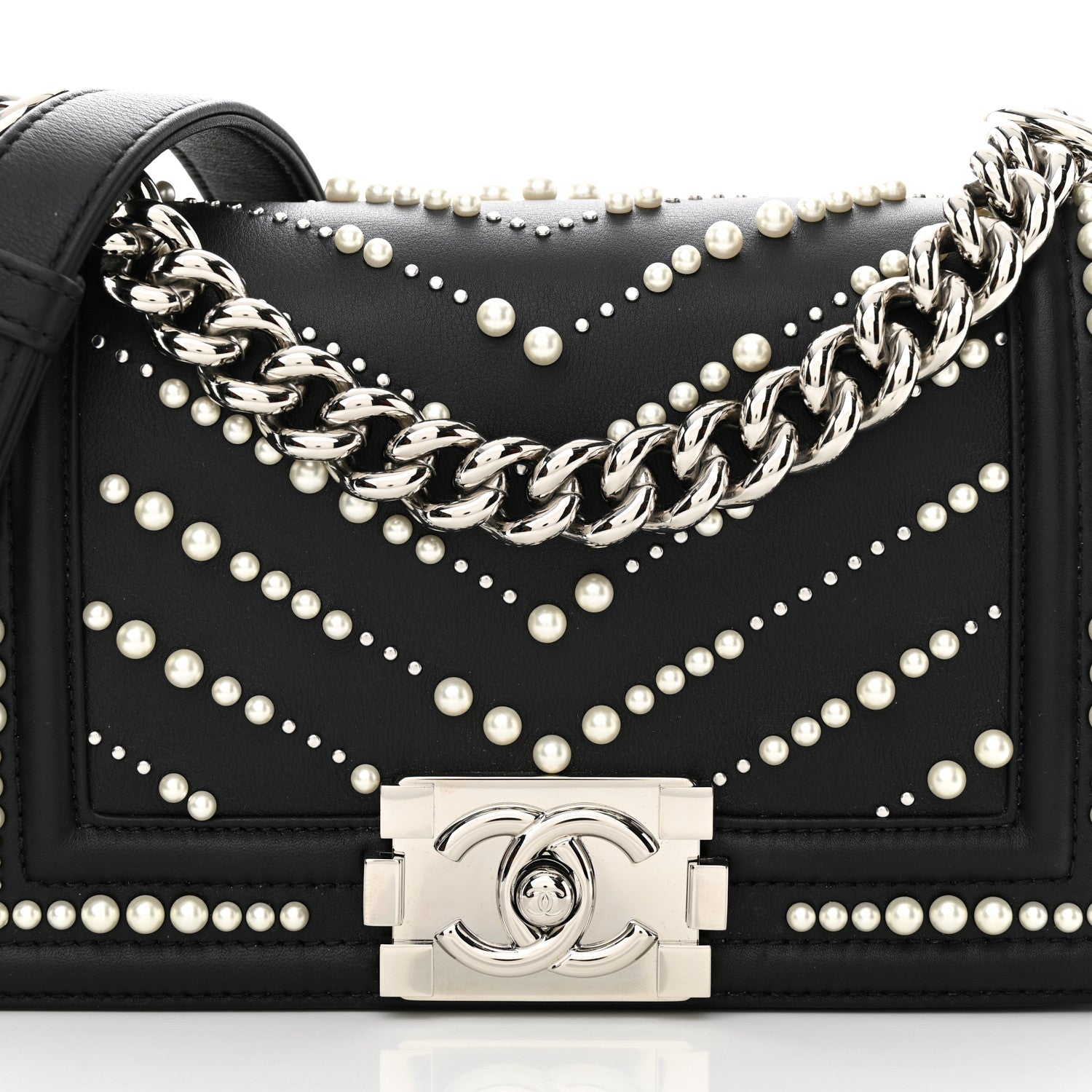 Chanel Calfskin Pearl Chevron Small Boy Flap Black 8 of 10