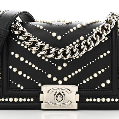 Chanel Calfskin Pearl Chevron Small Boy Flap Black 8 of 10