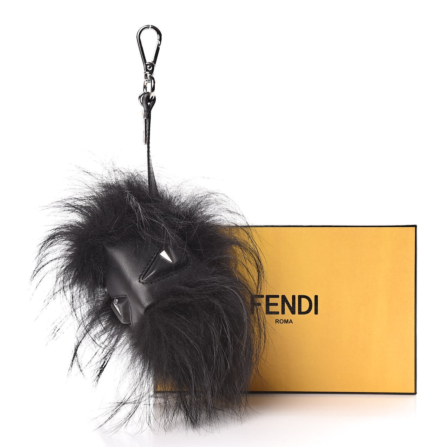 Fox Fur Calfskin Monster Bag Bug Cube Charm Black