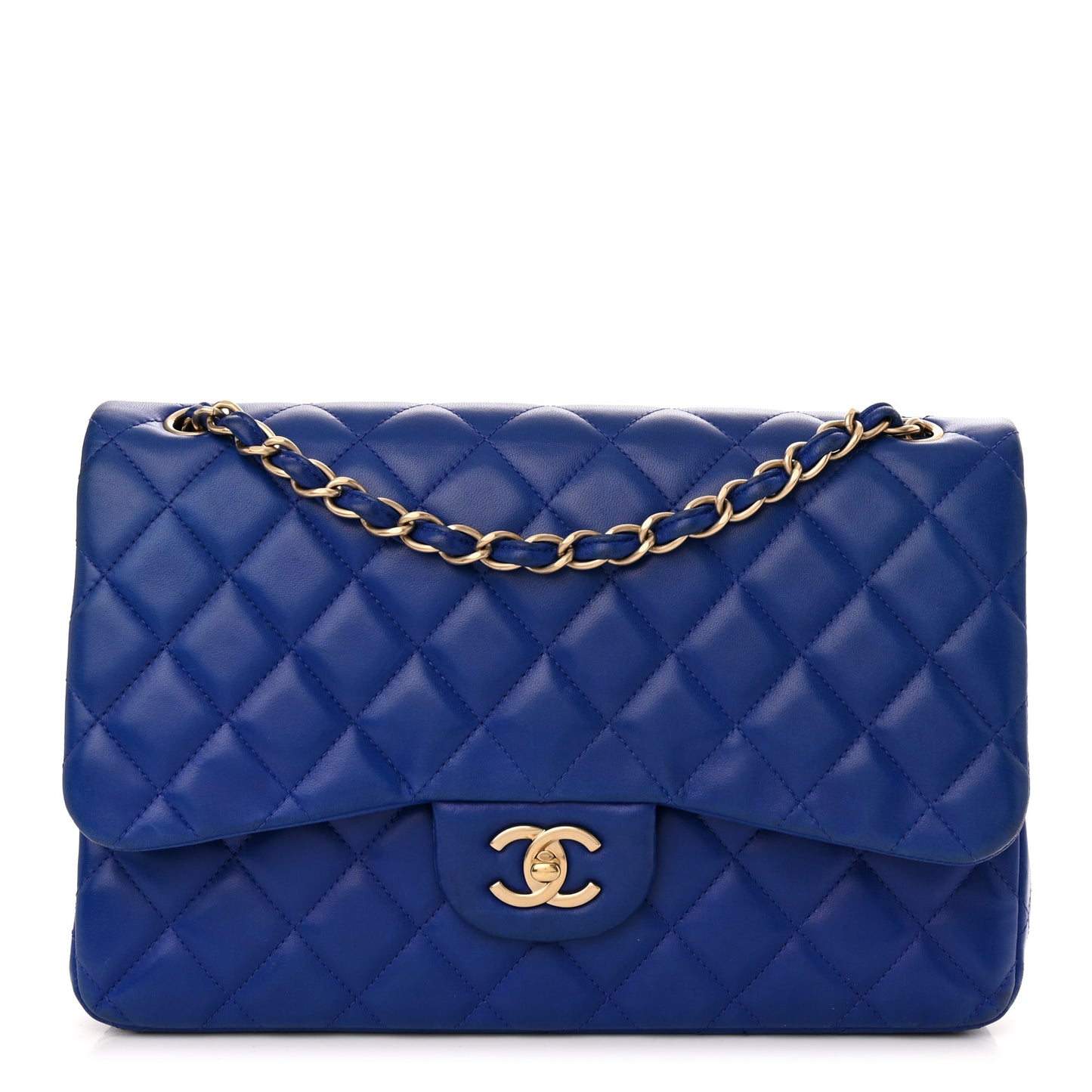 Lambskin Quilted Jumbo Double Flap Blue