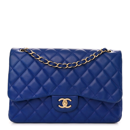 Chanel Lambskin Quilted Jumbo Double Flap Blue 1 of 18