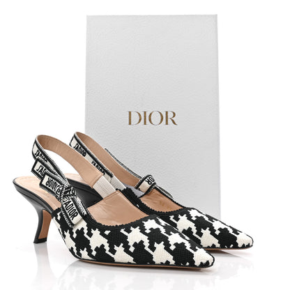 Christian Dior Cotton Ribbon Macro Houndstooth J'Adior Slingback 65mm Pumps 39.5 White Black 9 of 9