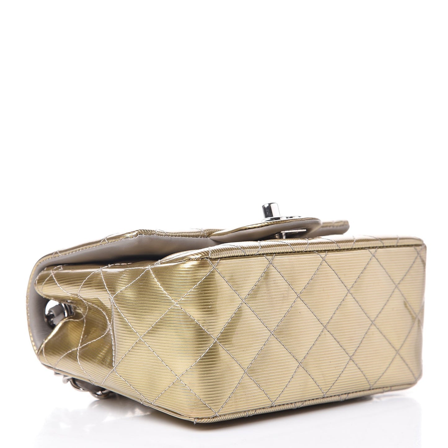 Striated Patent Quilted Mini Square Flap Gold
