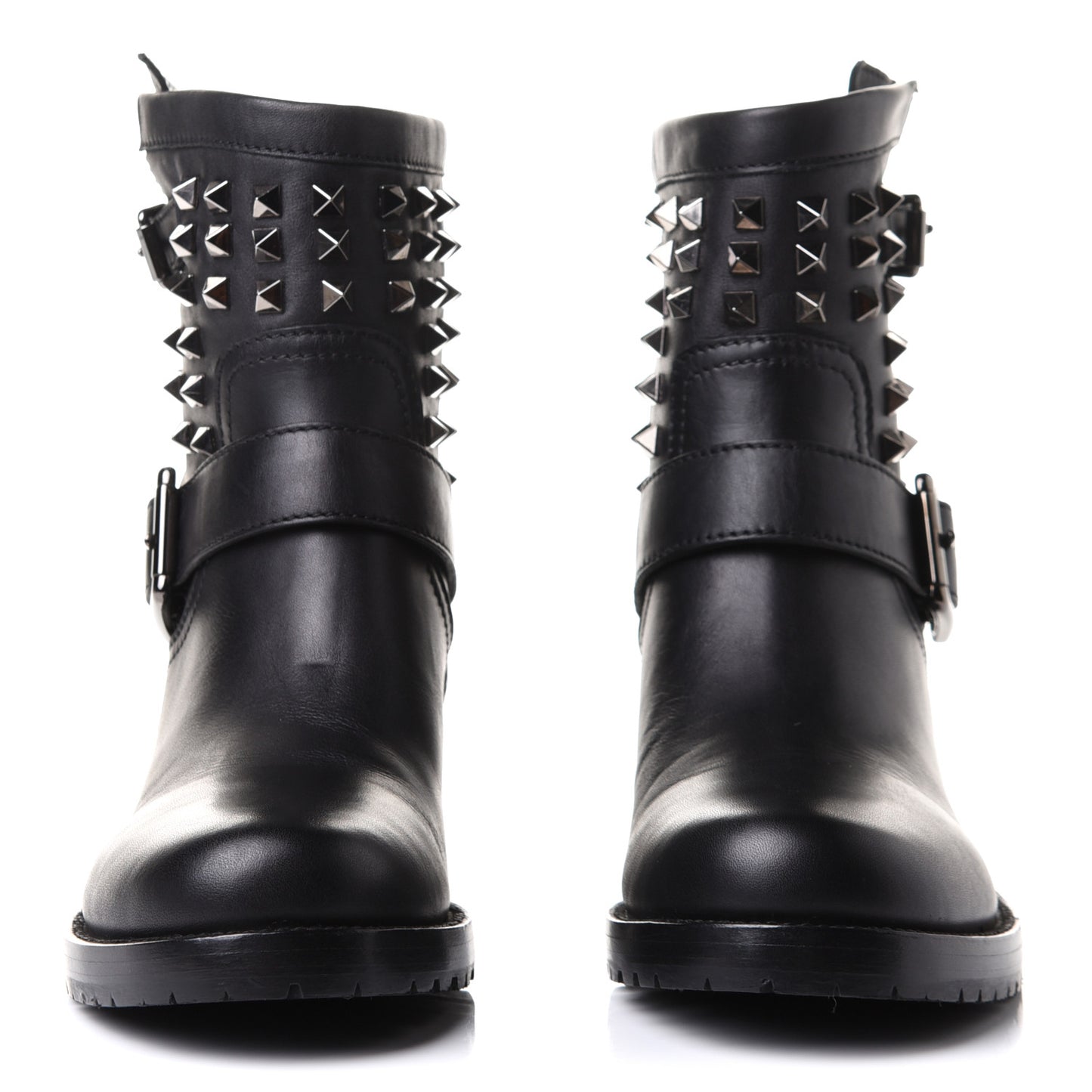 Calfskin Rockstud 30mm Biker Boots 38 Black