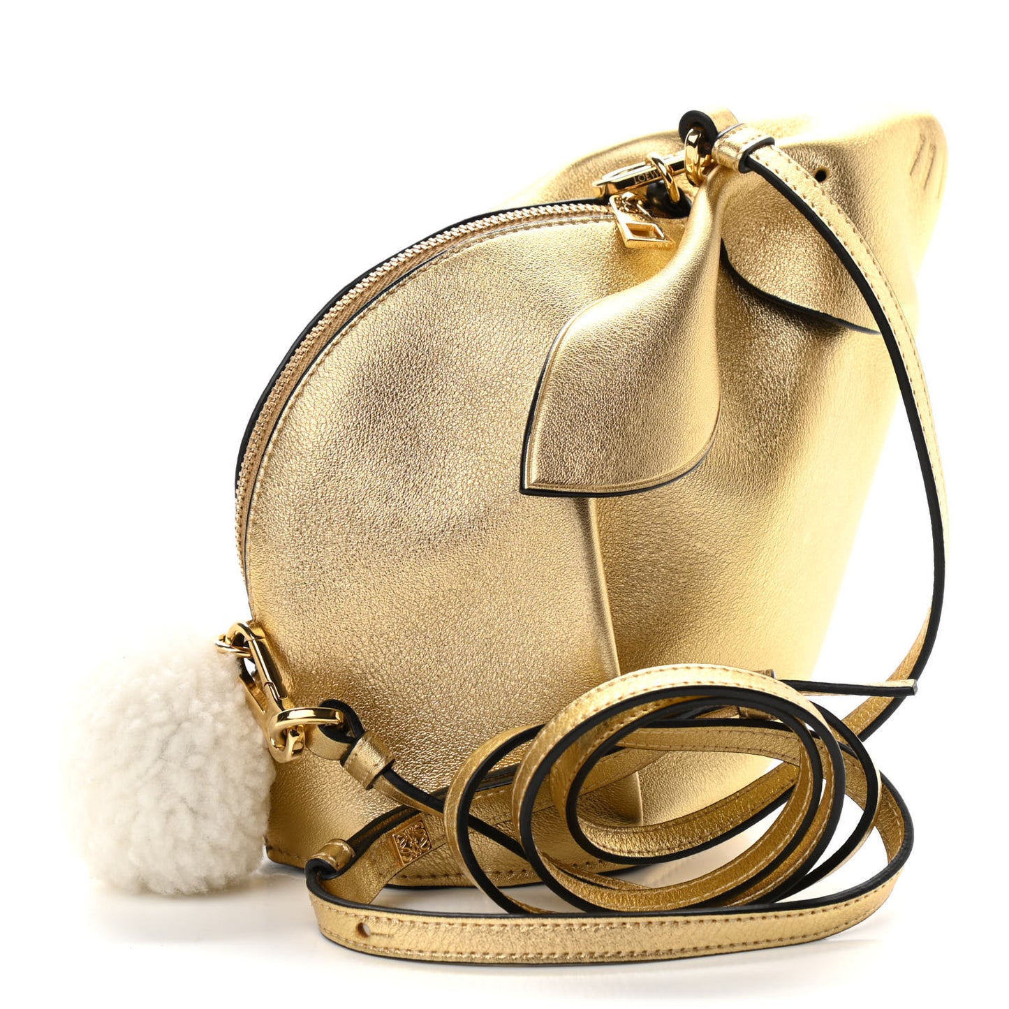 Metallic Calfskin Bunny Shoulder Bag Gold