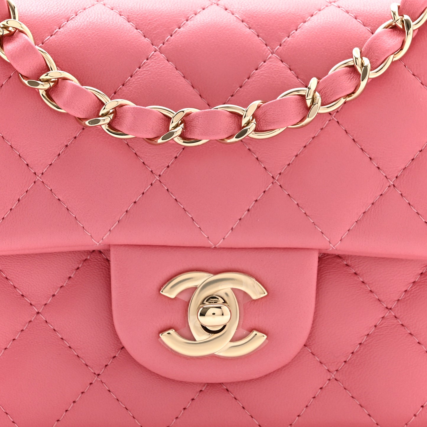 Lambskin Quilted Mini Rectangular Flap Pink