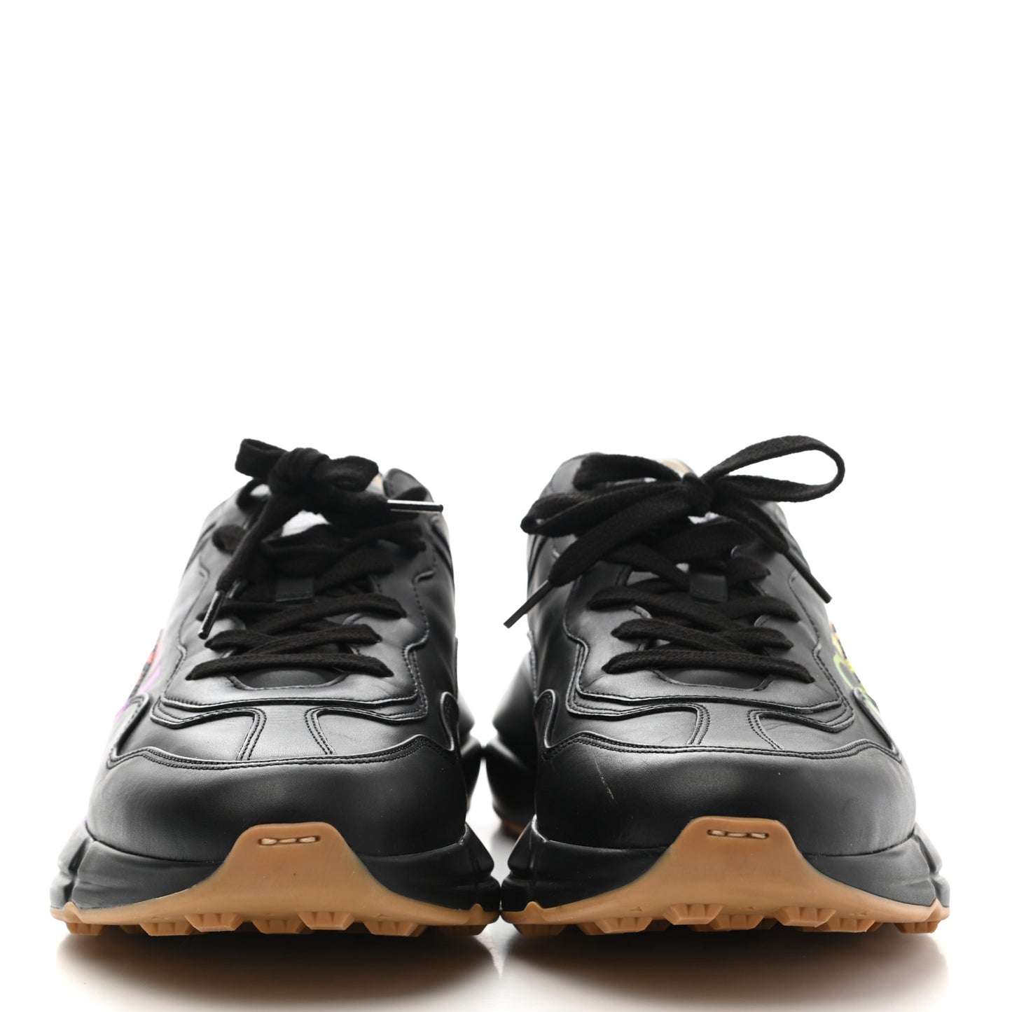 Calfskin Iridescent Logo Mens Rhyton Sneakers 9 Black
