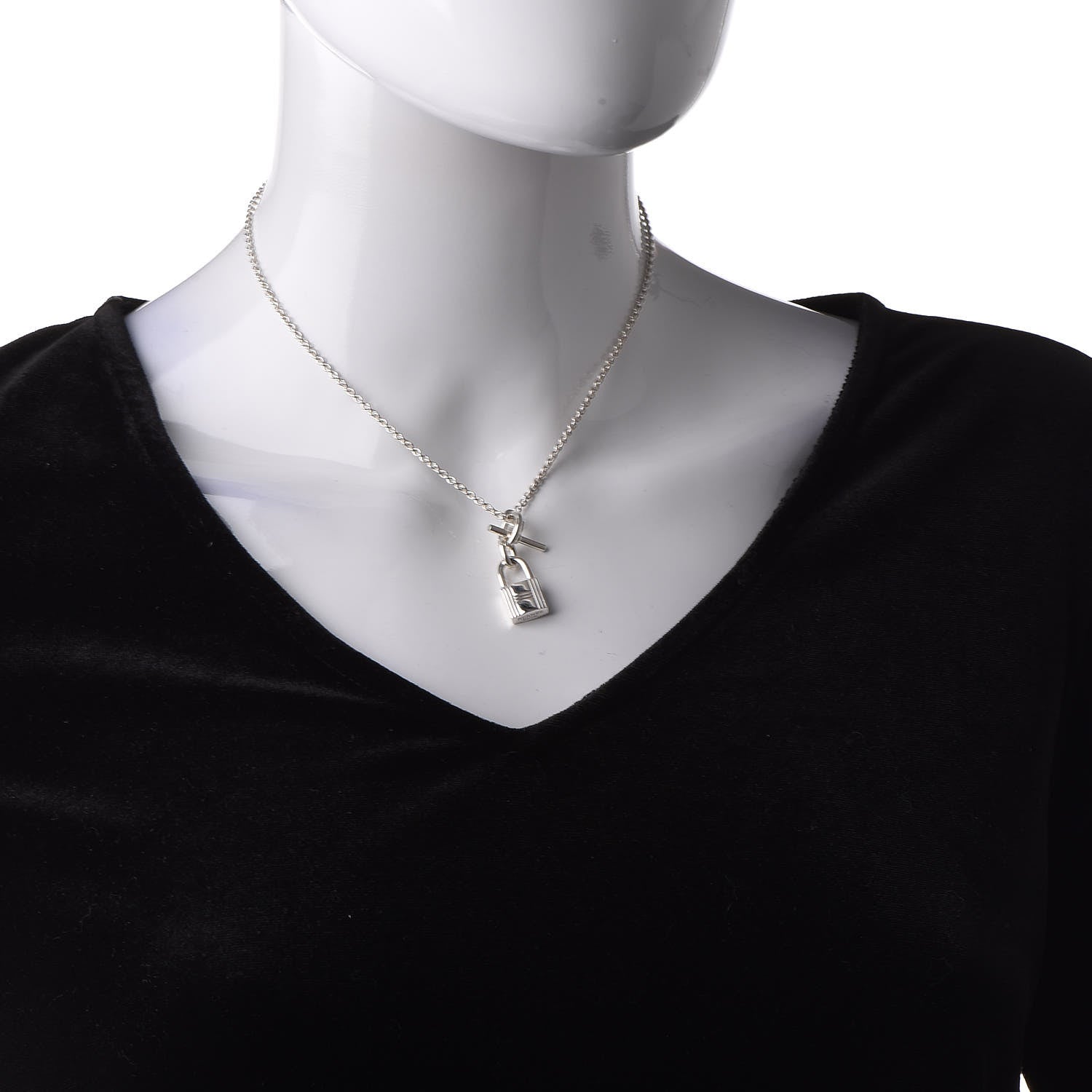 Hermes Sterling Silver Cadenas Kelly Lock Pendant Necklace 2 of 6