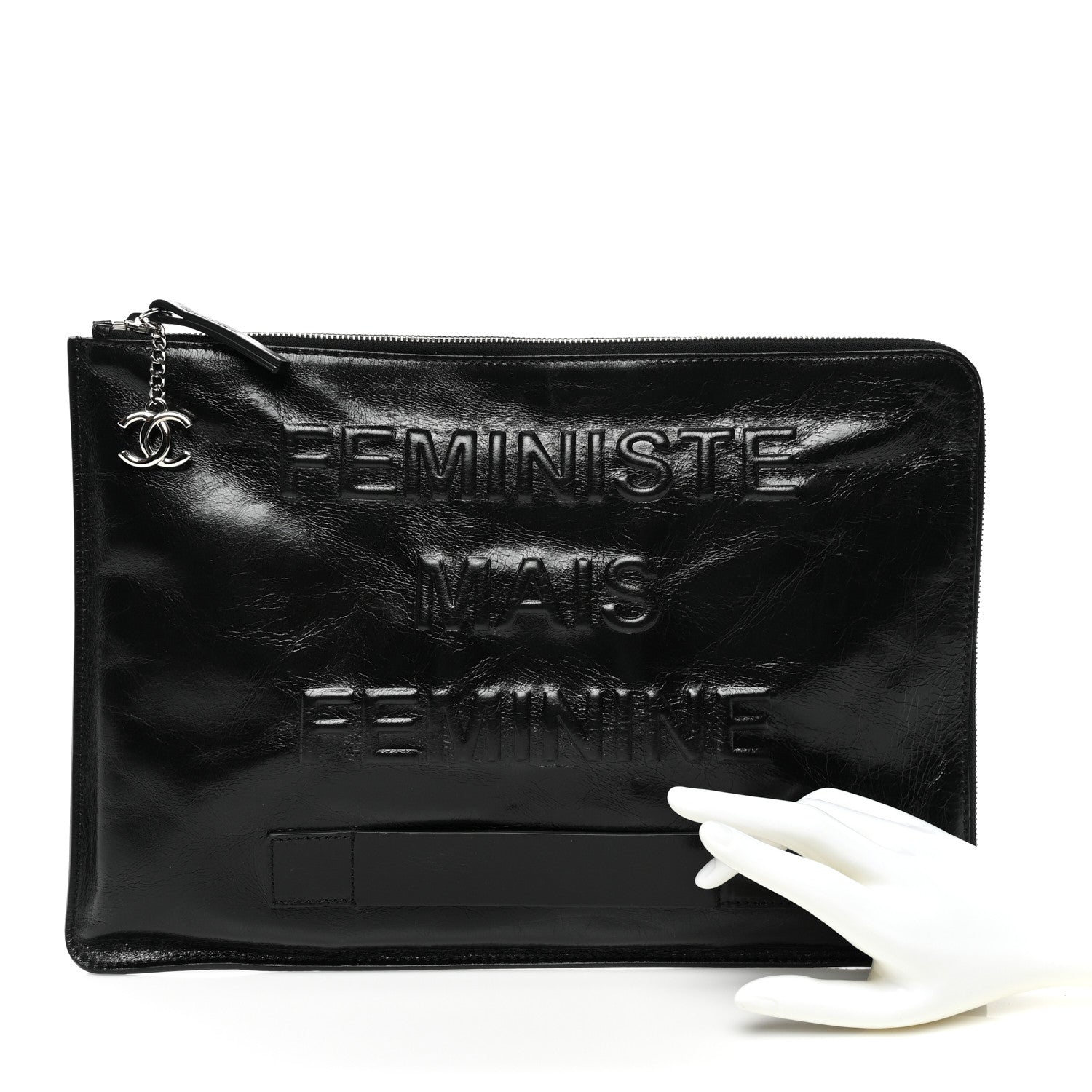 Chanel Calfskin Large Feministe Maize Feminine Pouch Clutch Black 2 of 7