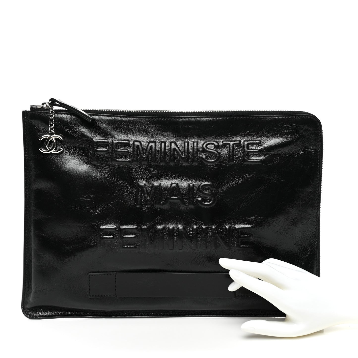 Calfskin Large Feministe Maize Feminine Pouch Clutch Black