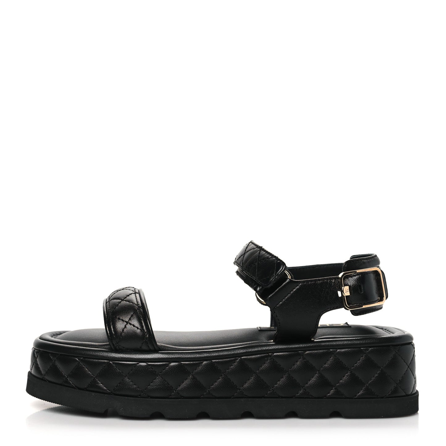 Lambskin Quilted Platform Sandals 39 Black