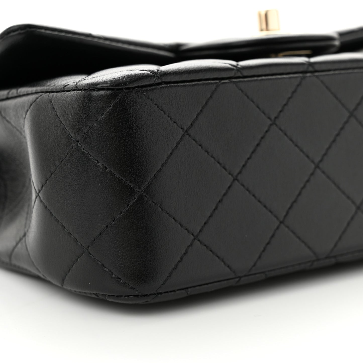 Lambskin Quilted Mini Top Handle Rectangular Flap Black
