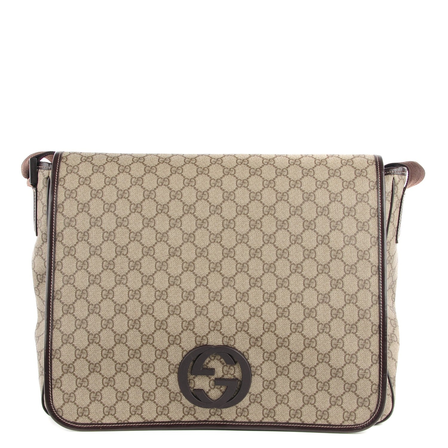 Gucci GG Plus Monogram Large Interlocking G Flap Messenger Bag Beige Dark Brown 1 of 7