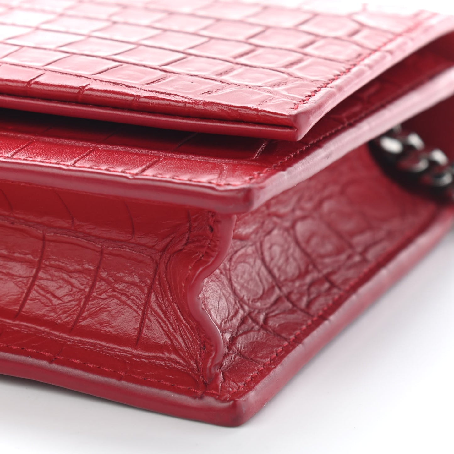 Calfskin Crocodile Embossed Kate Monogram Tassel Chain Wallet Red