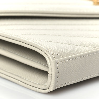 Saint Laurent Grain De Poudre Matelasse Chevron Monogram Chain Wallet Blanc Vintage 8 of 10