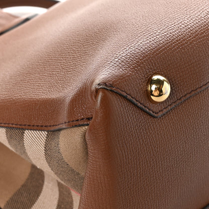 Burberry Grainy Calfskin House Check Medium Banner Tote Dark Sand 10 of 13